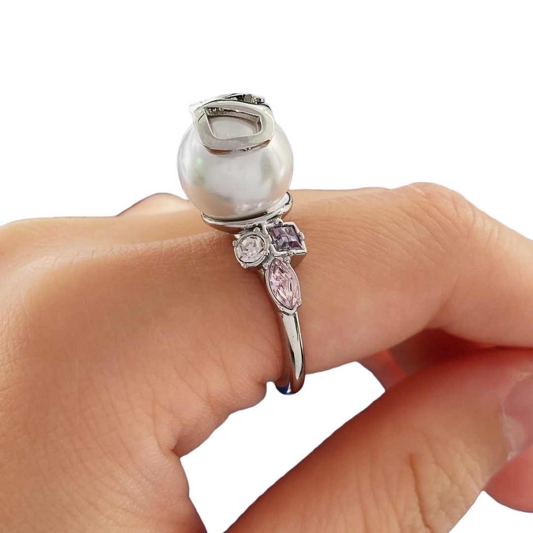 VTR012 VALENTINO GARAVANI Embellished Pearl VLogo Ring - ccjewelryacc