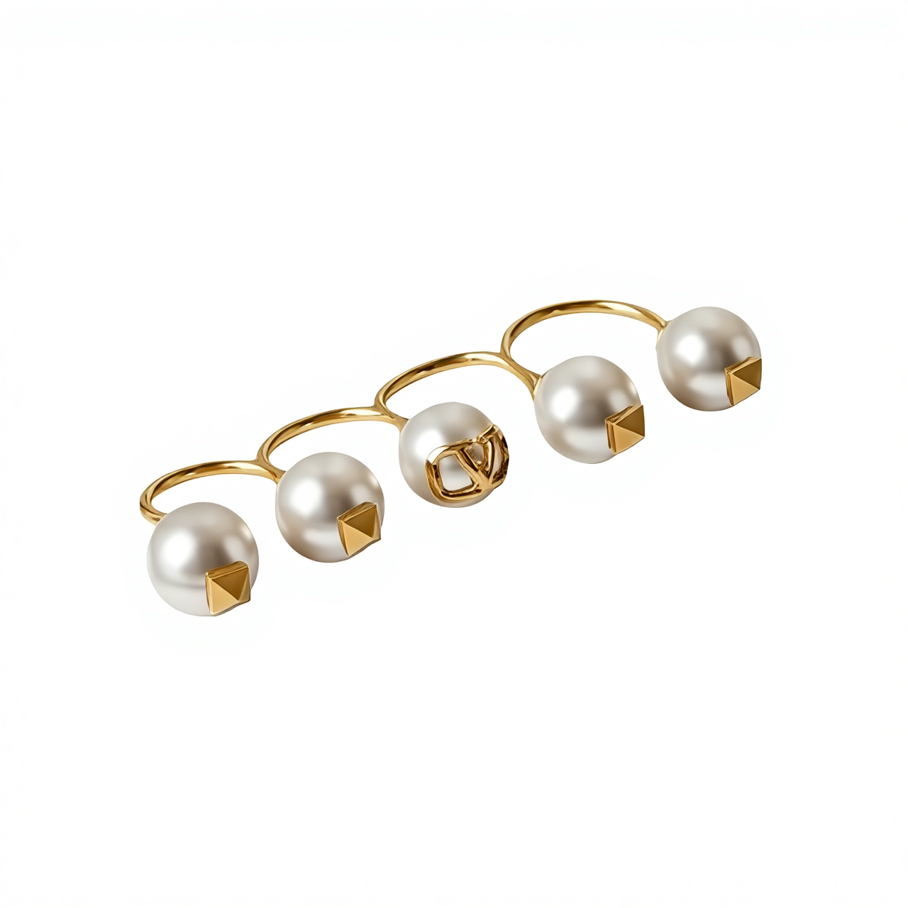 VTR028  Valentino Garavani VLogo Rockstud Multi Pearl Ring - ccjewelryacc