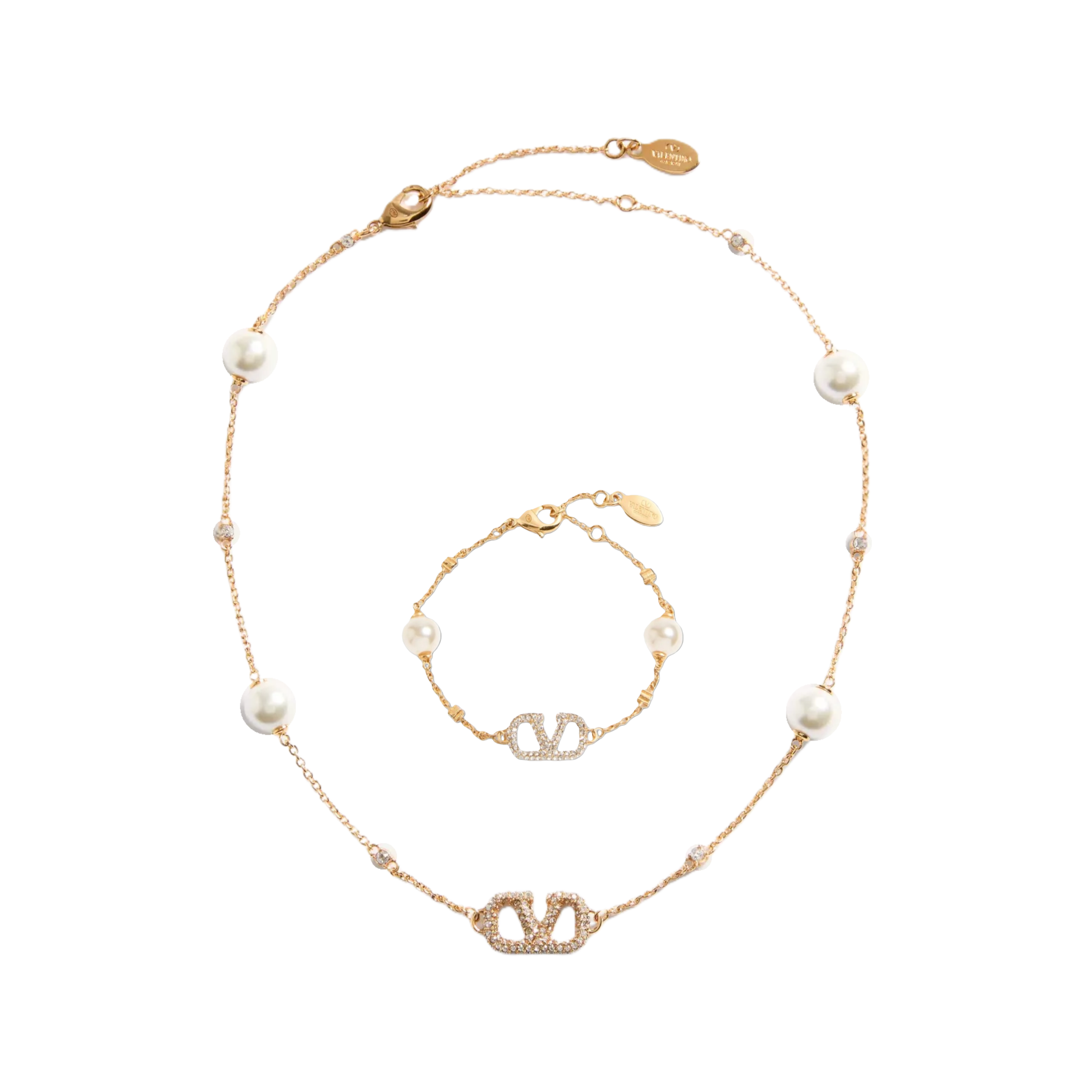 VTN040 Vlogo Signature Metal Necklace With Crystals And Pearls - ccjewelryacc