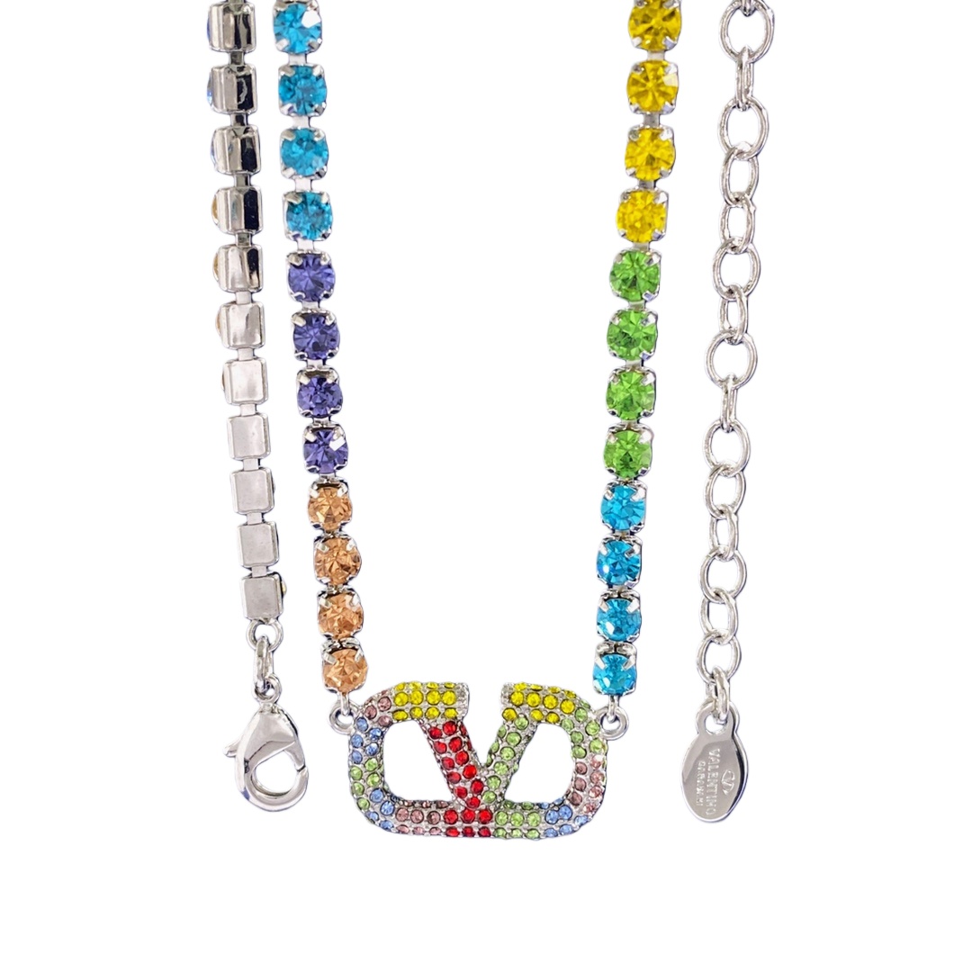 VTN007 Valentino Garavani  vlogo embellished Tennis necklace bracelet - ccjewelryacc