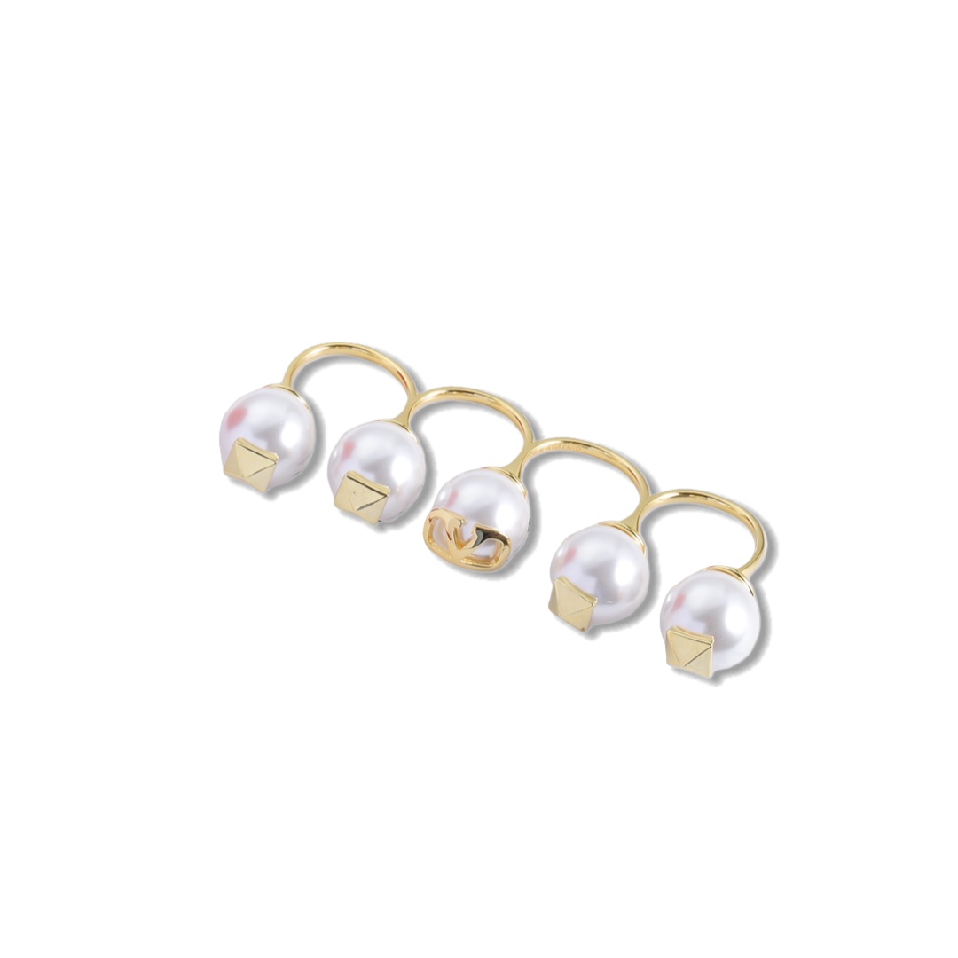 VTR028  Valentino Garavani VLogo Rockstud Multi Pearl Ring - ccjewelryacc