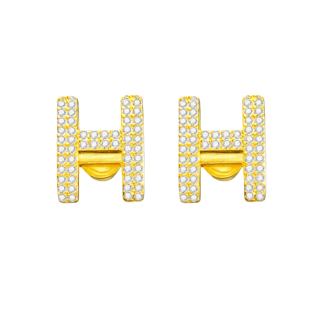 HME002 Sparkling Diamond Hermes H stud earrings - ccjewelryacc