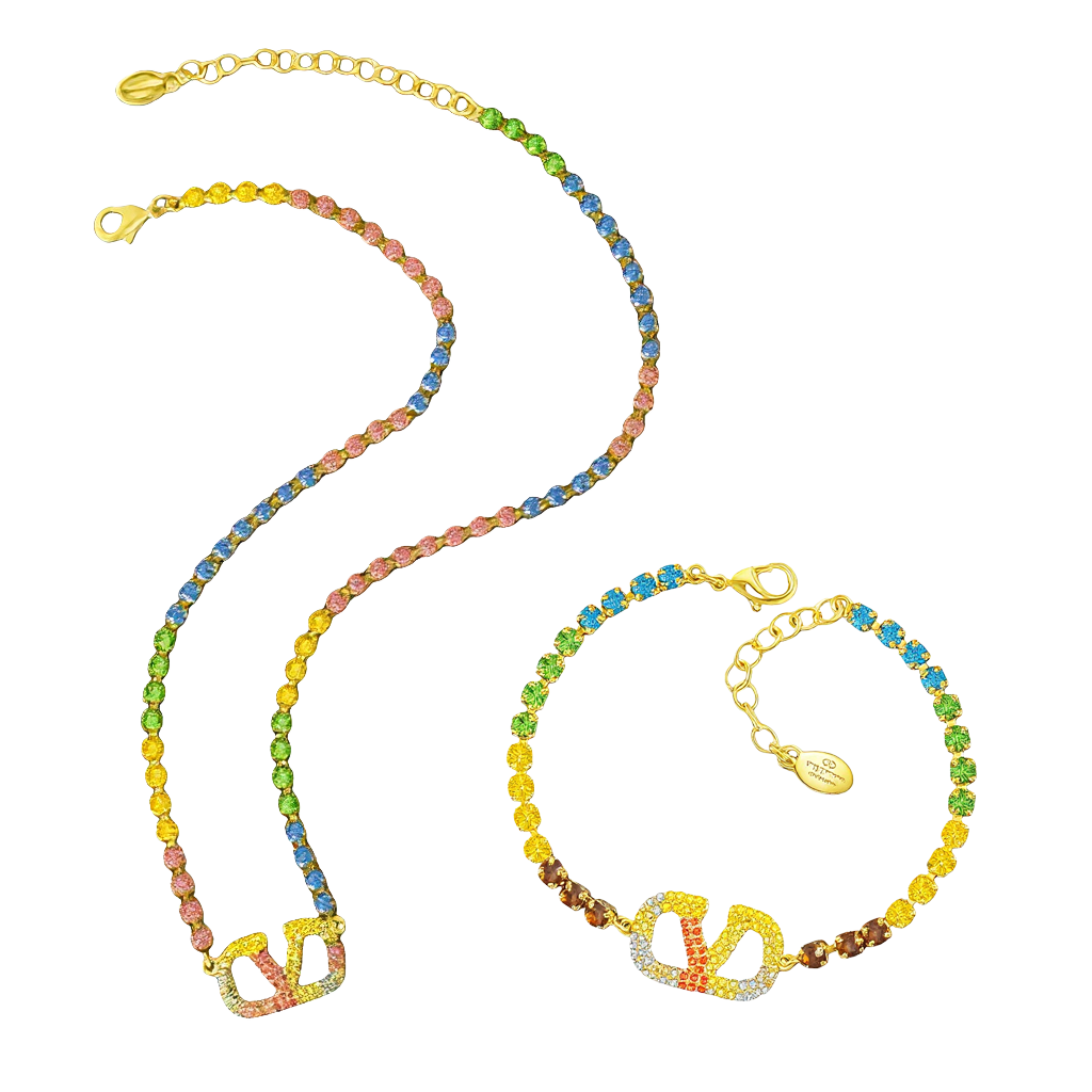 VTN007 Valentino Garavani  vlogo embellished Tennis necklace bracelet - ccjewelryacc