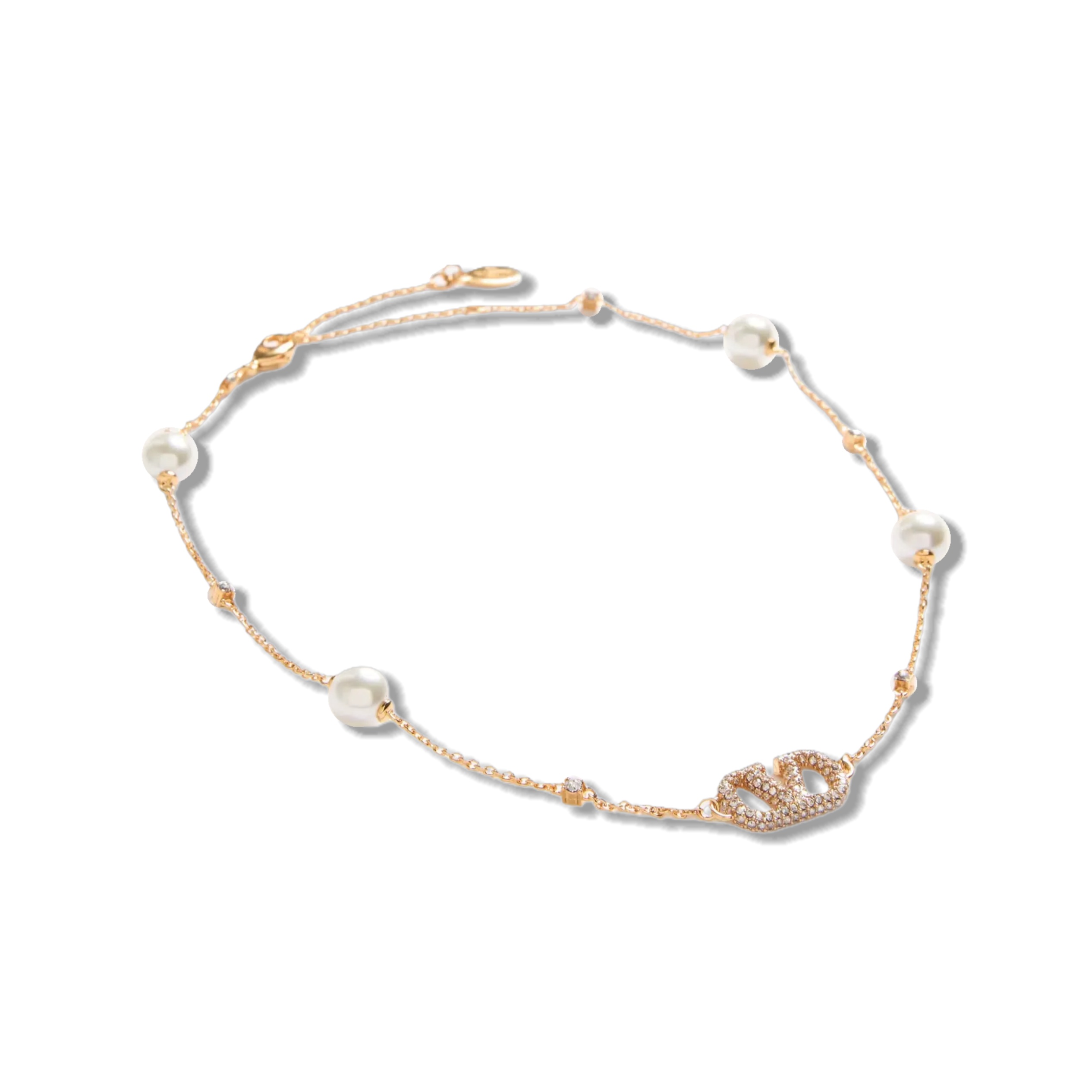 VTN040 Vlogo Signature Metal Necklace With Crystals And Pearls - ccjewelryacc