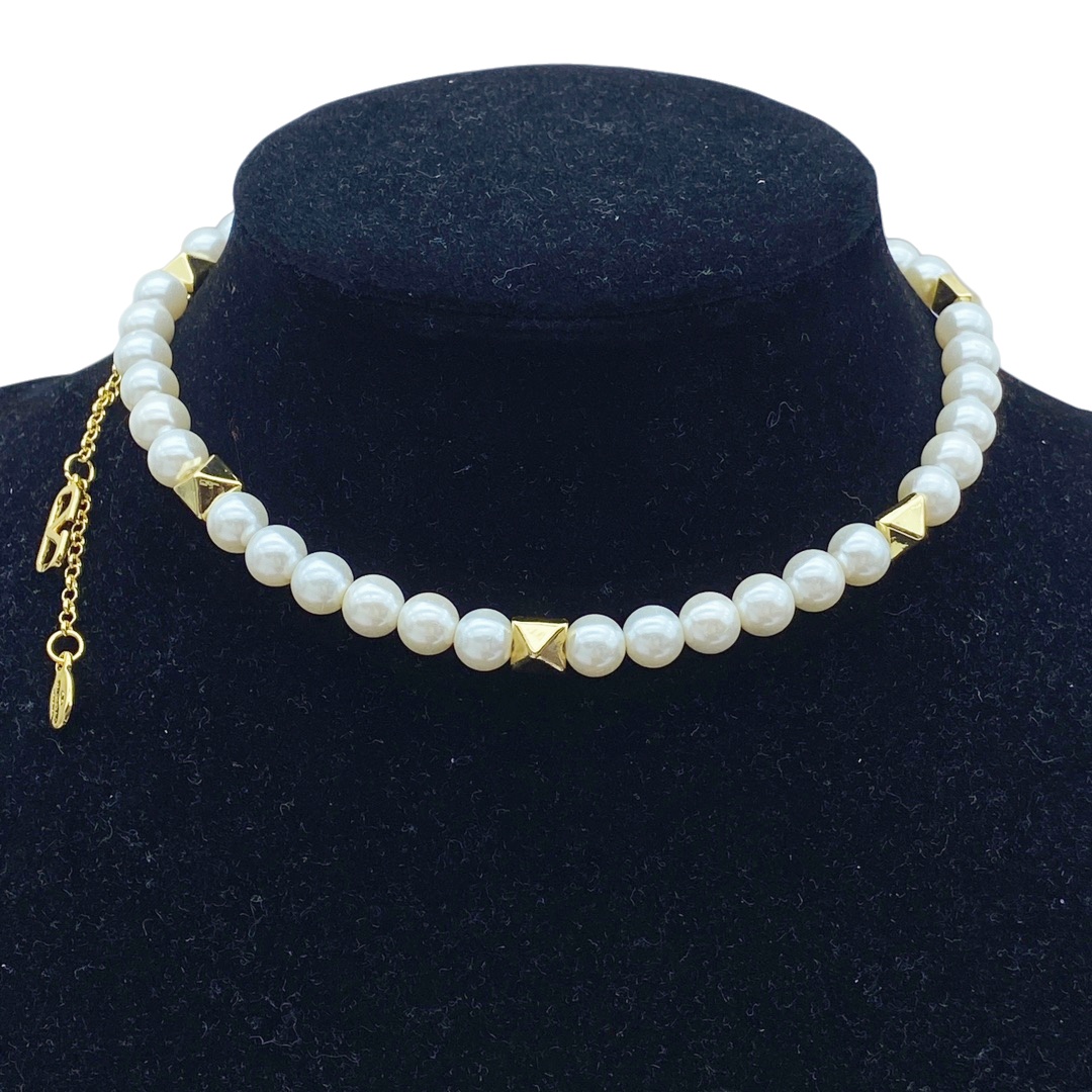 VTN010 Valentino Garavani lockstud pearl choker Necklace - ccjewelryacc