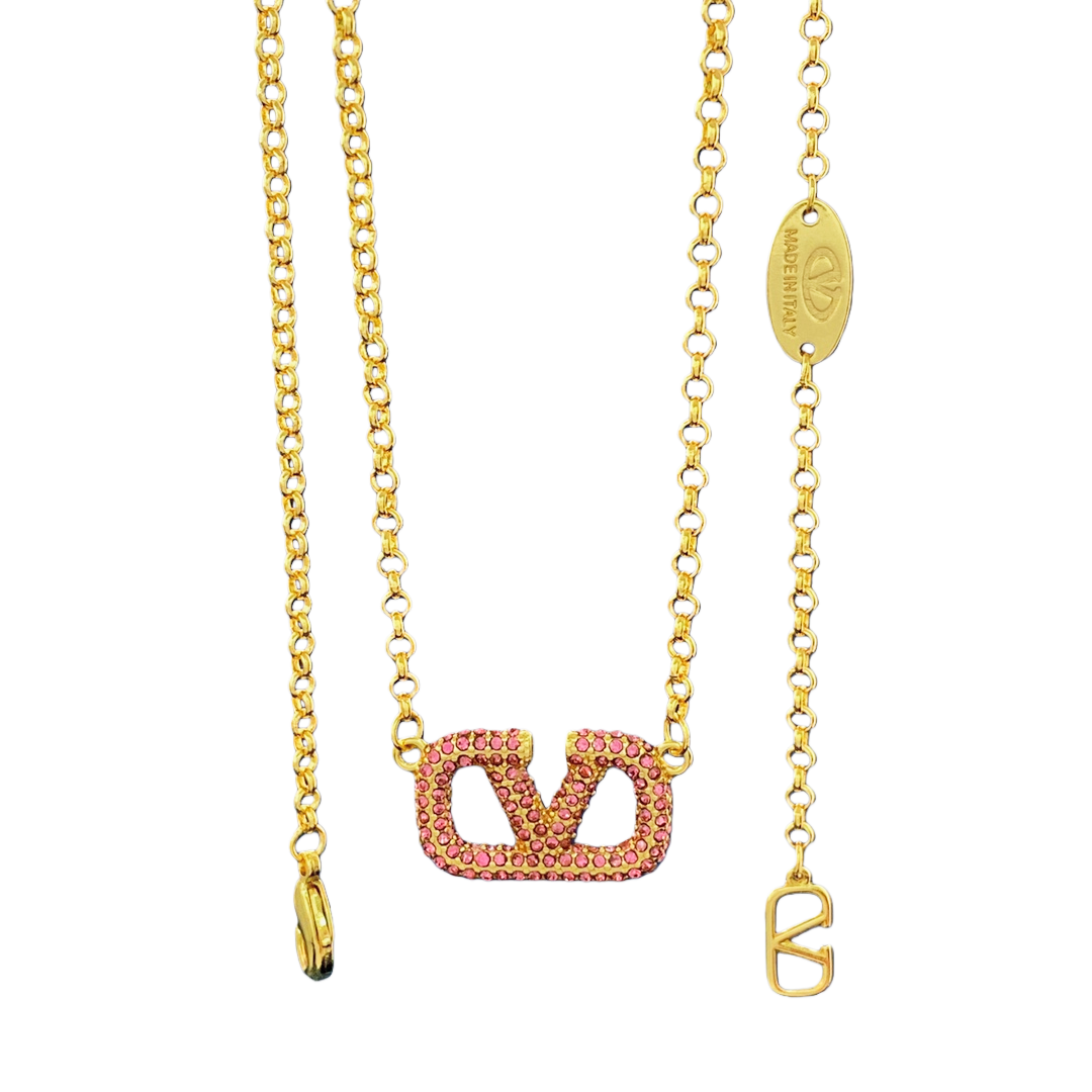 VTN013 Purple crystal v logo necklace bracelet stud earrings - ccjewelryacc