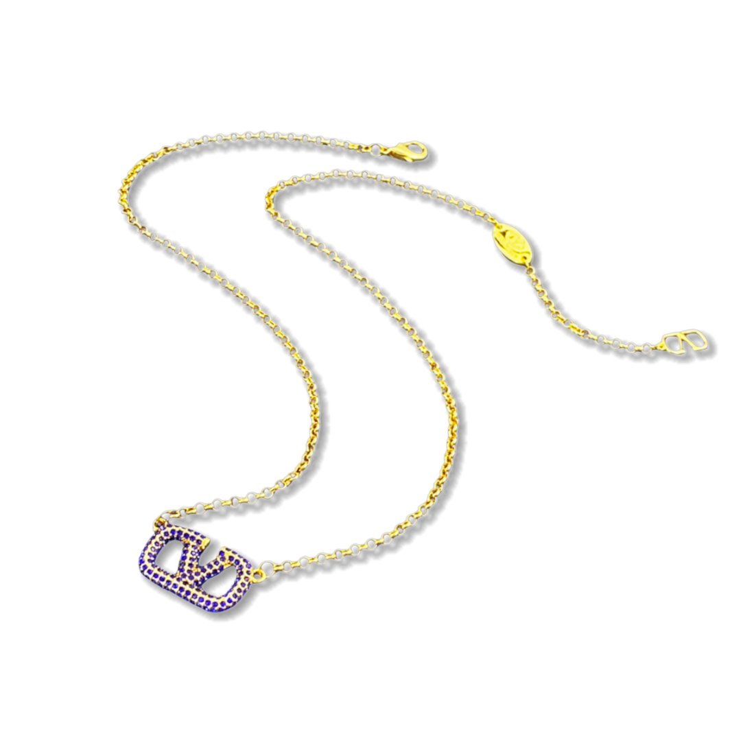 VTN043 Valentino Garavani VLogo Signature Blue crystal necklace - ccjewelryacc