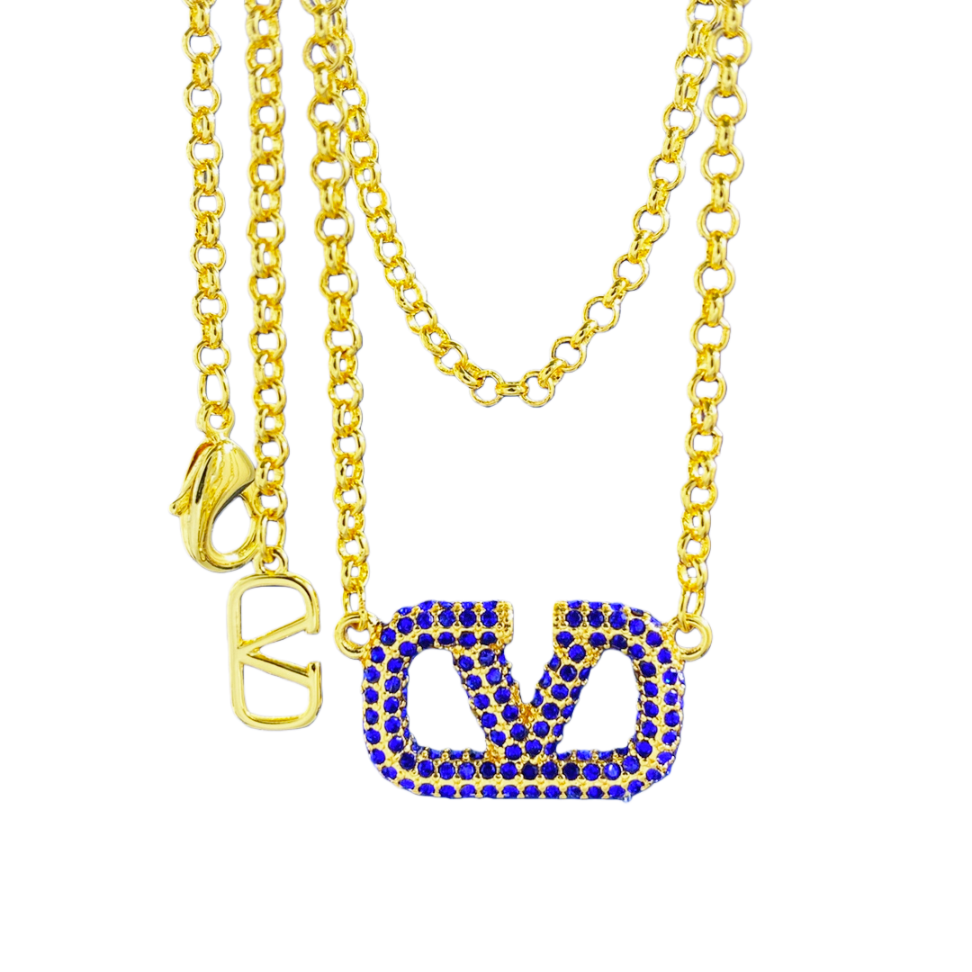 VTN043 Valentino Garavani VLogo Signature Blue crystal necklace - ccjewelryacc