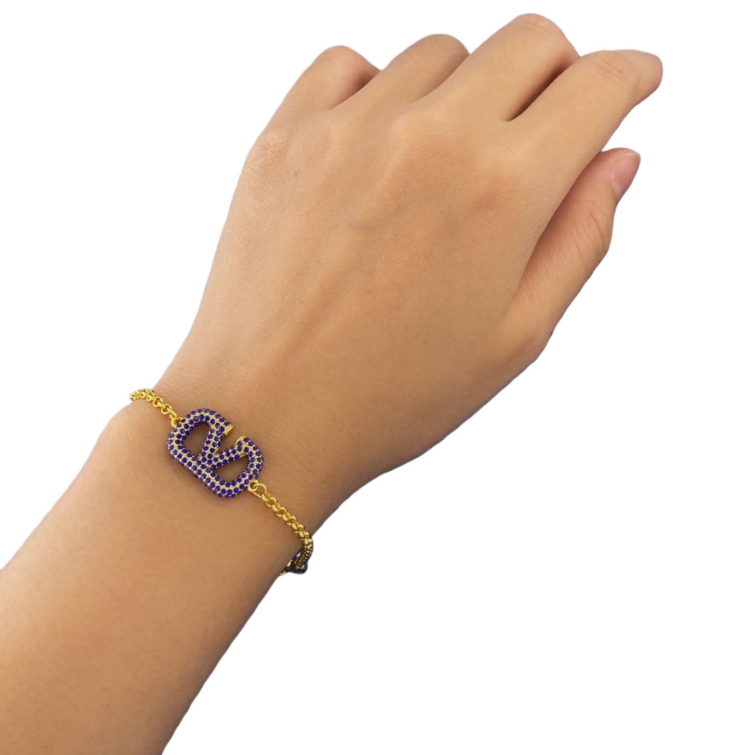 VTS024 Valentino Garavani VLogo Signature blue crystal bracelet - ccjewelryacc