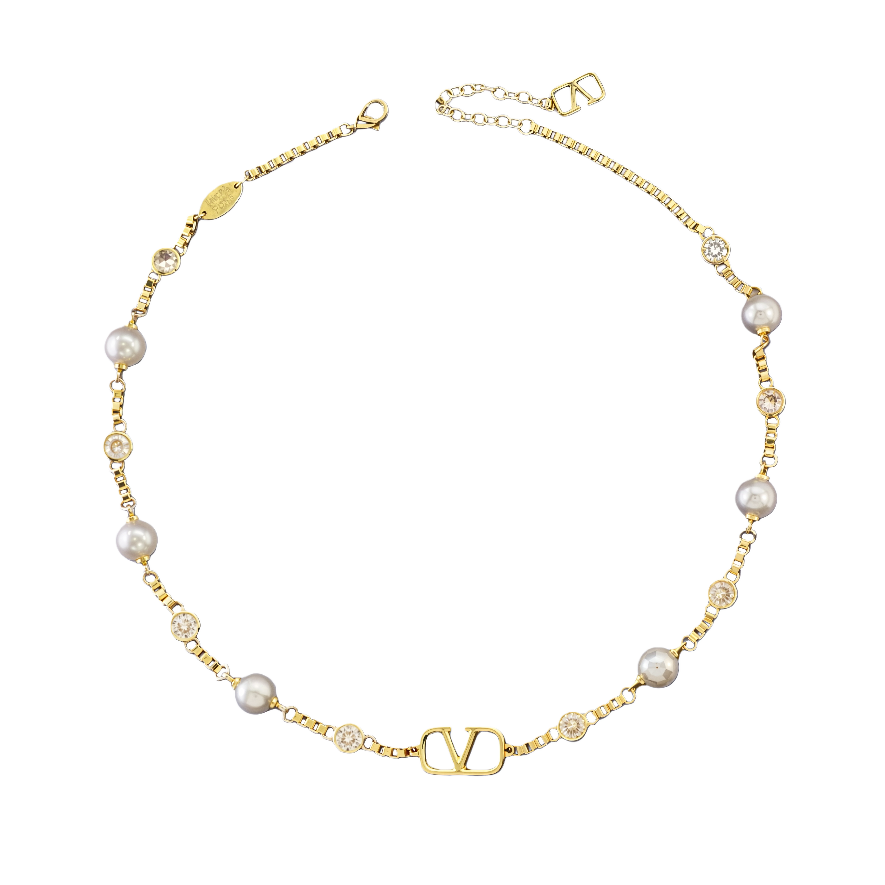 VTN028 Valentino Garavani VLogo Signature Pearl Choker Necklace - ccjewelryacc