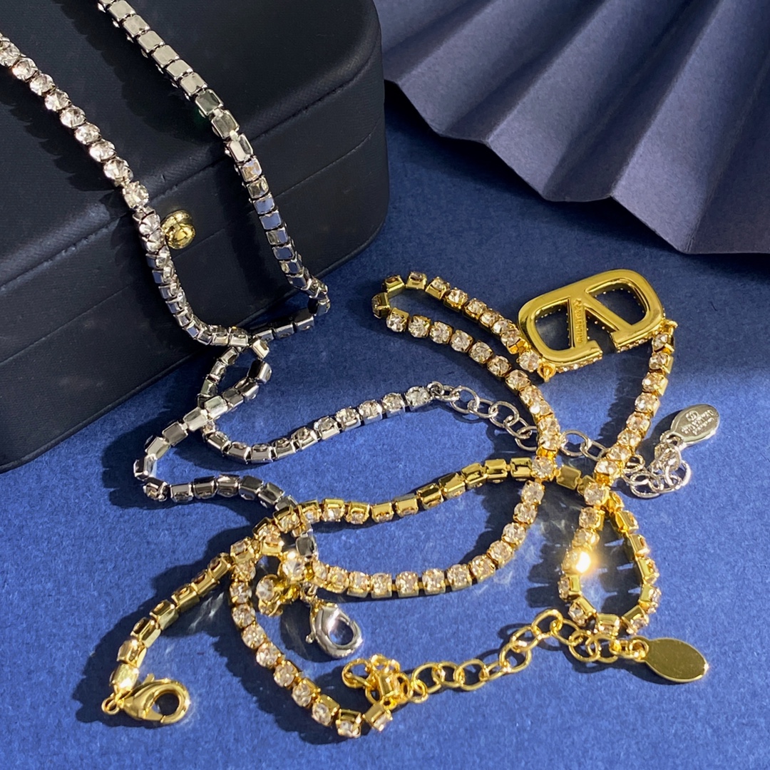 VTN030 Valentino Garavani VLogo Signature crystal tennis choker Necklace - ccjewelryacc