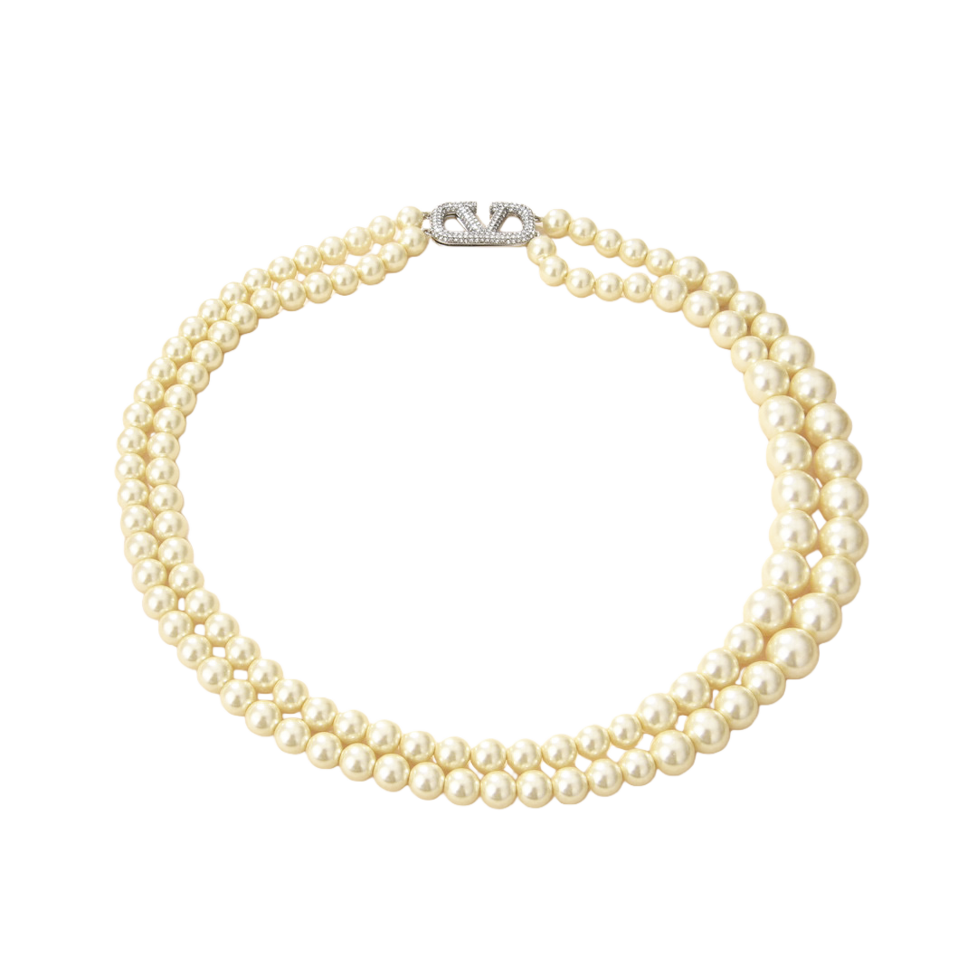 VTN044 Valentino Garavani VLogo Signature pearl long chain sweater necklace - ccjewelryacc