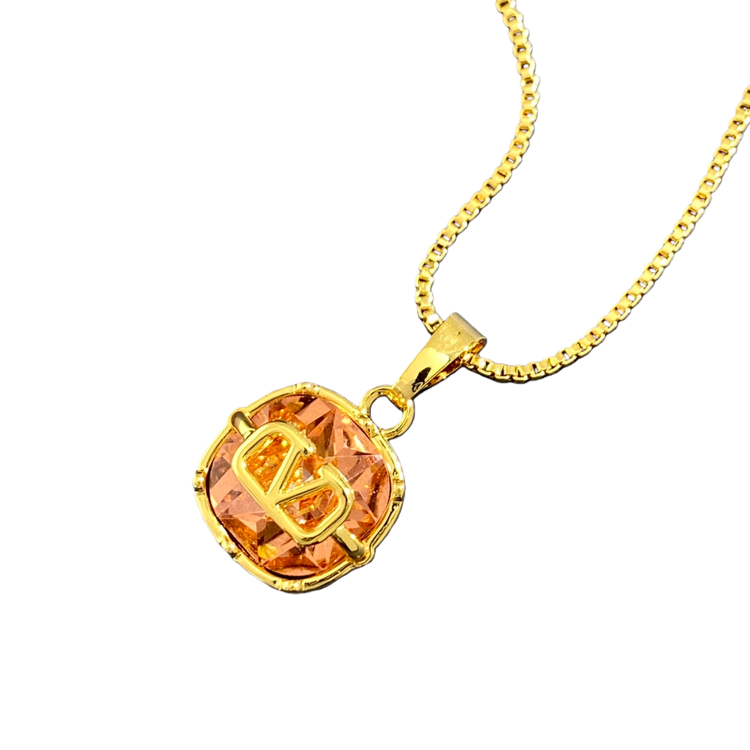 VTN026  V Logo zircon crystal pendant Necklace - ccjewelryacc