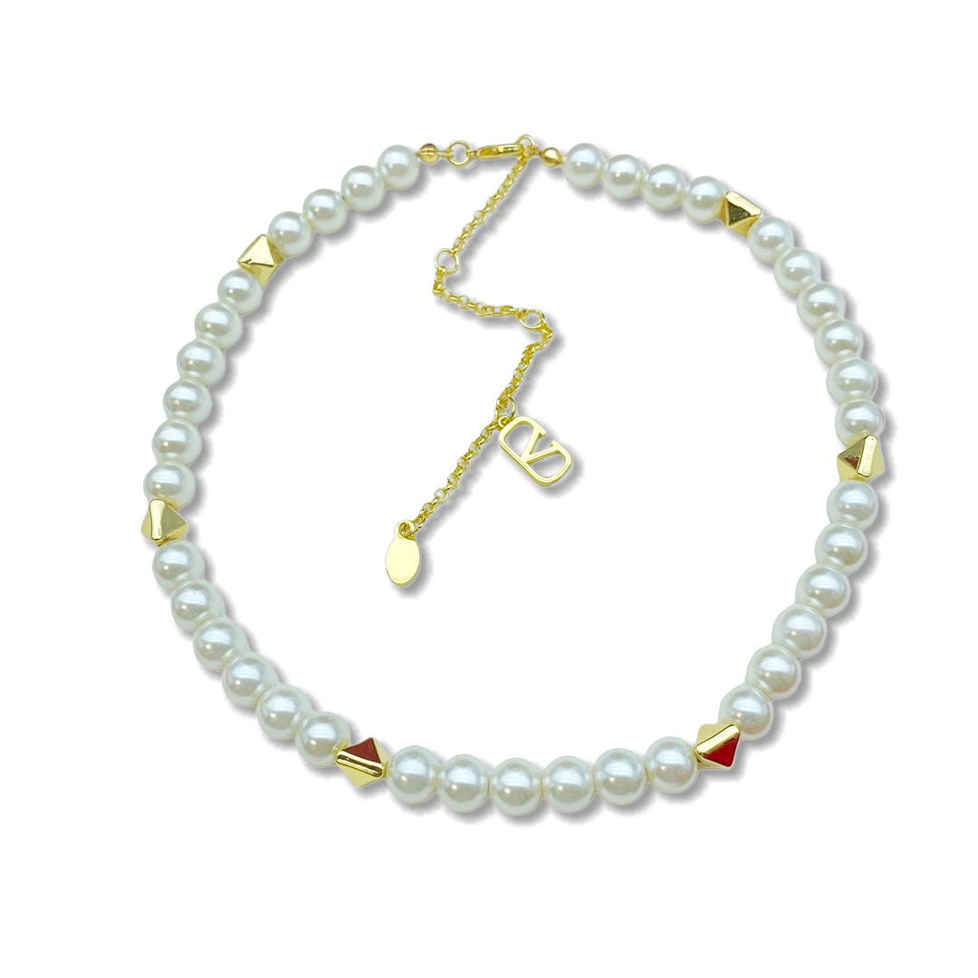 VTN010 Valentino Garavani lockstud pearl choker Necklace - ccjewelryacc