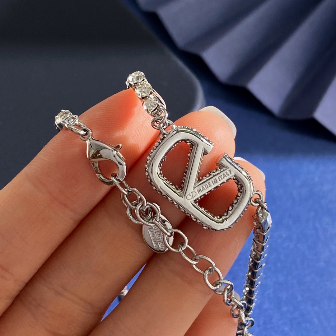 VTN030 Valentino Garavani VLogo Signature crystal tennis choker Necklace - ccjewelryacc