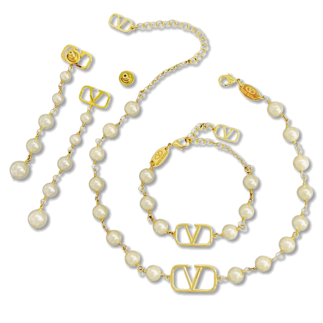 VTN036 Valentino Garavani VLogo Signature pearl choker necklace bracelet earrins - ccjewelryacc