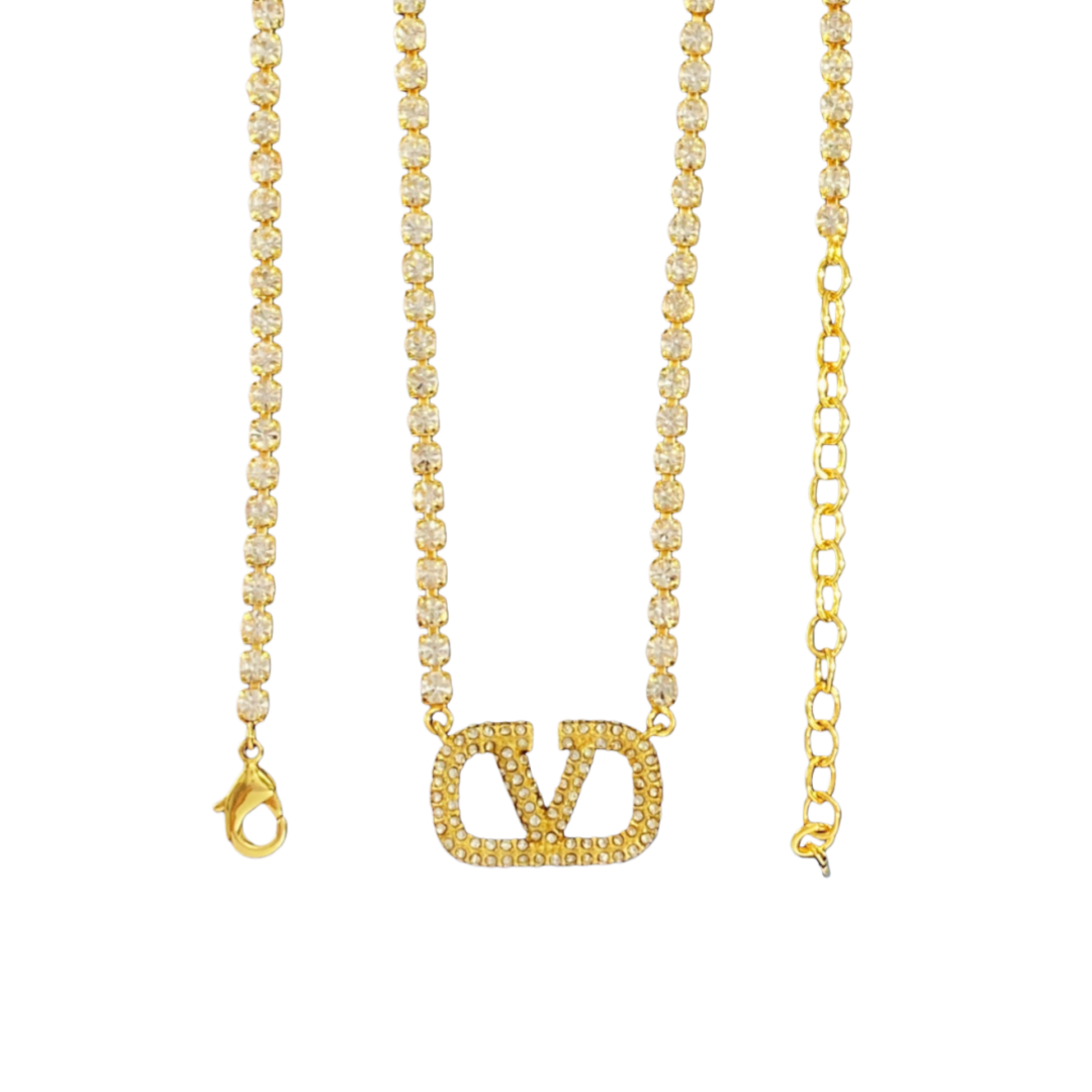 VTN030 Valentino Garavani VLogo Signature crystal tennis choker Necklace - ccjewelryacc