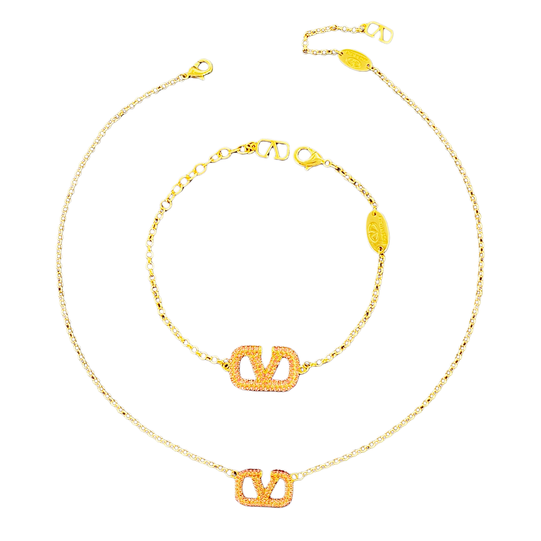 VTN013 Purple crystal v logo necklace bracelet stud earrings - ccjewelryacc