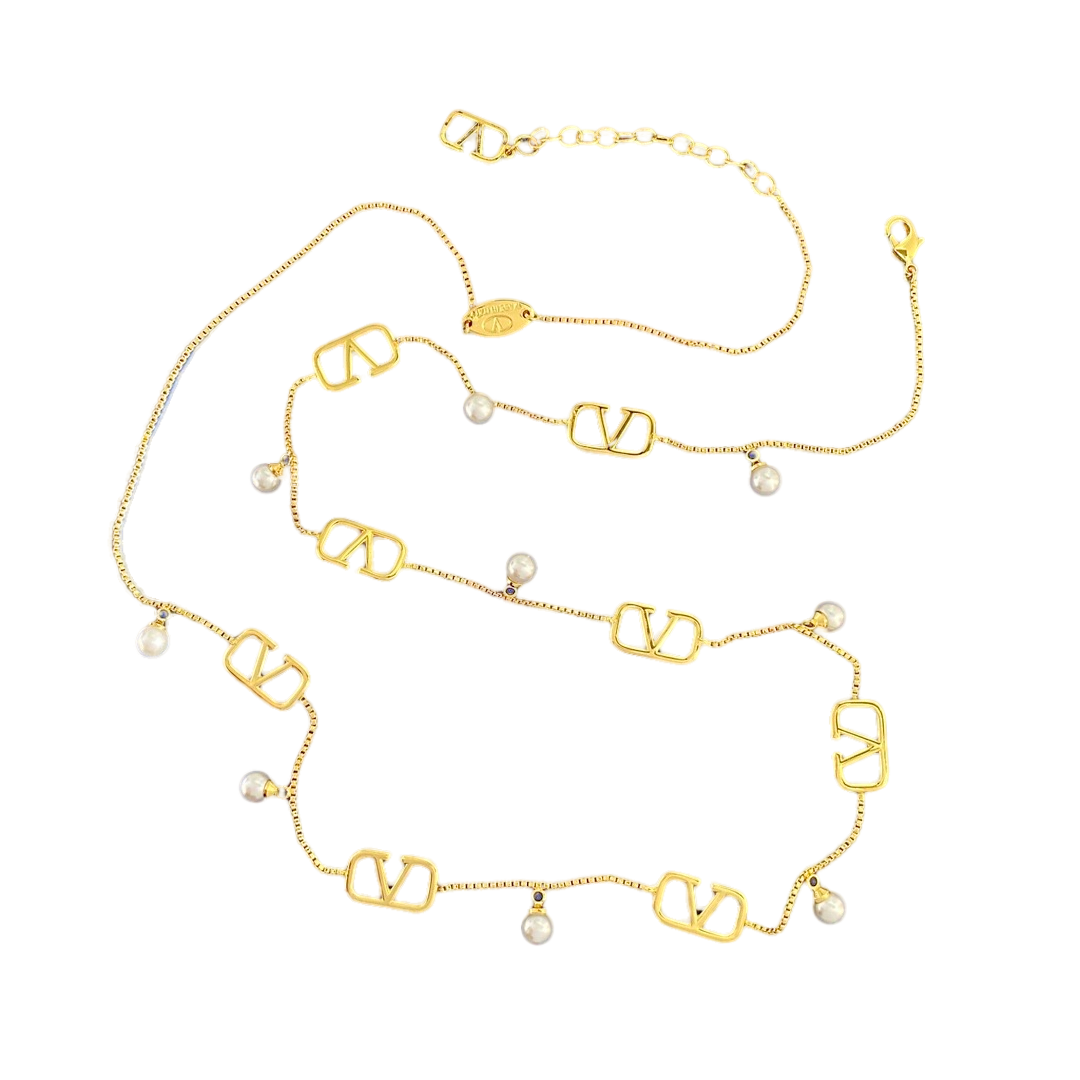 VTN029 Valentino Garavani VLogo Signature Long chain sweater necklace - ccjewelryacc