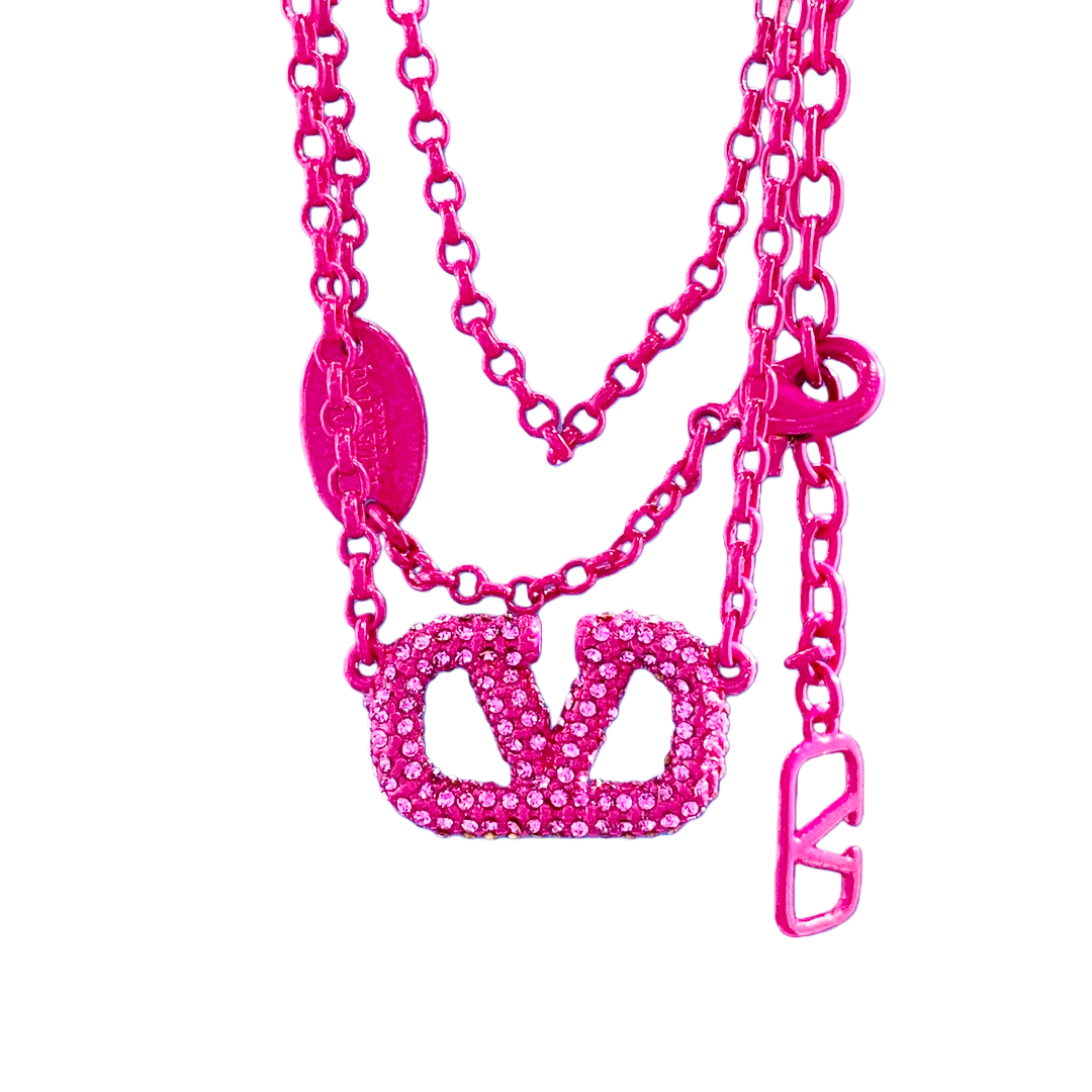 VTS025 Valentino Garavani Pink VLogo Signature Bracelet Necklace - ccjewelryacc