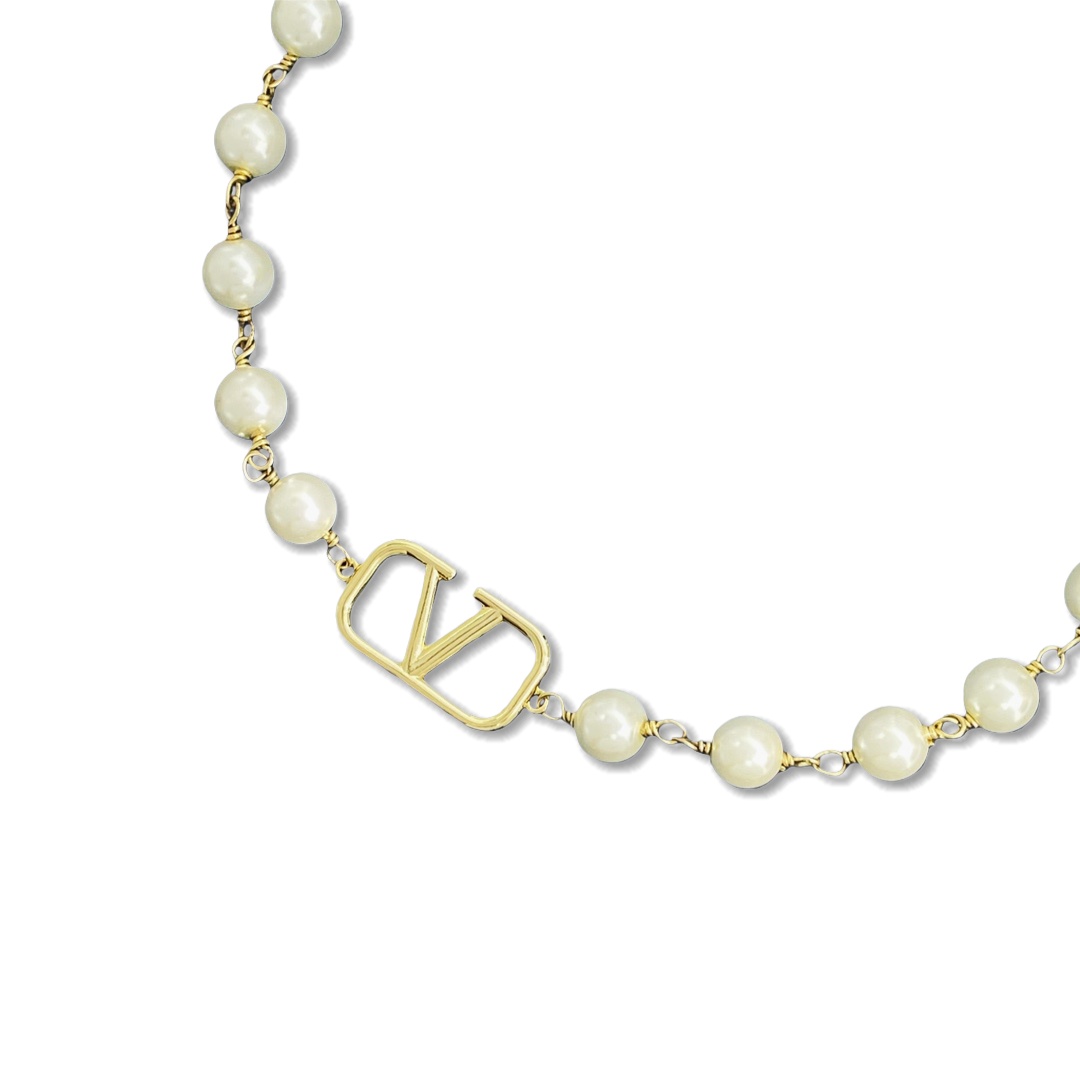 VTN036 Valentino Garavani VLogo Signature pearl choker necklace bracelet earrins - ccjewelryacc