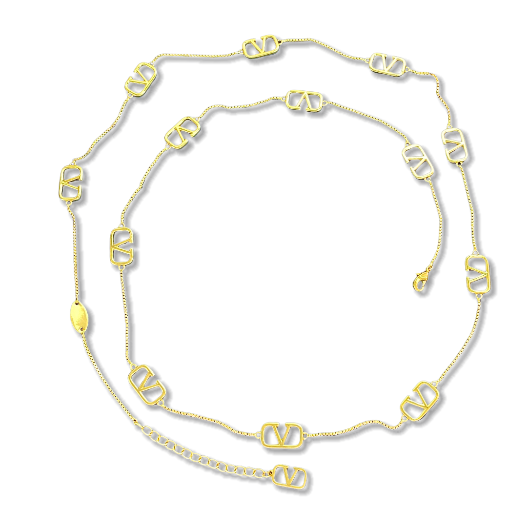 VTN042 Valentino Garavani Vlogo Signatur Long chain sweater necklace - ccjewelryacc