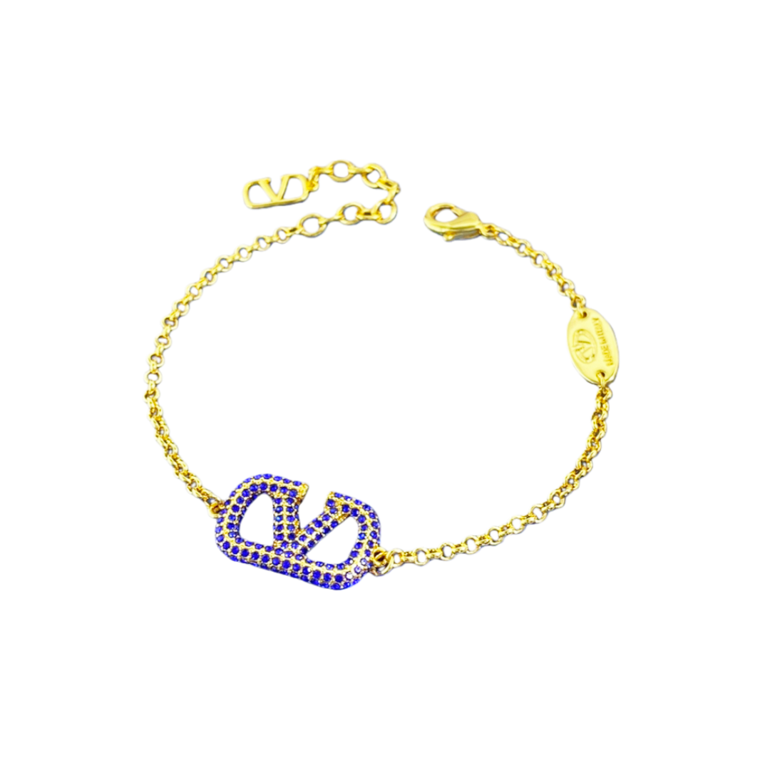 VTS024 Valentino Garavani VLogo Signature blue crystal bracelet - ccjewelryacc