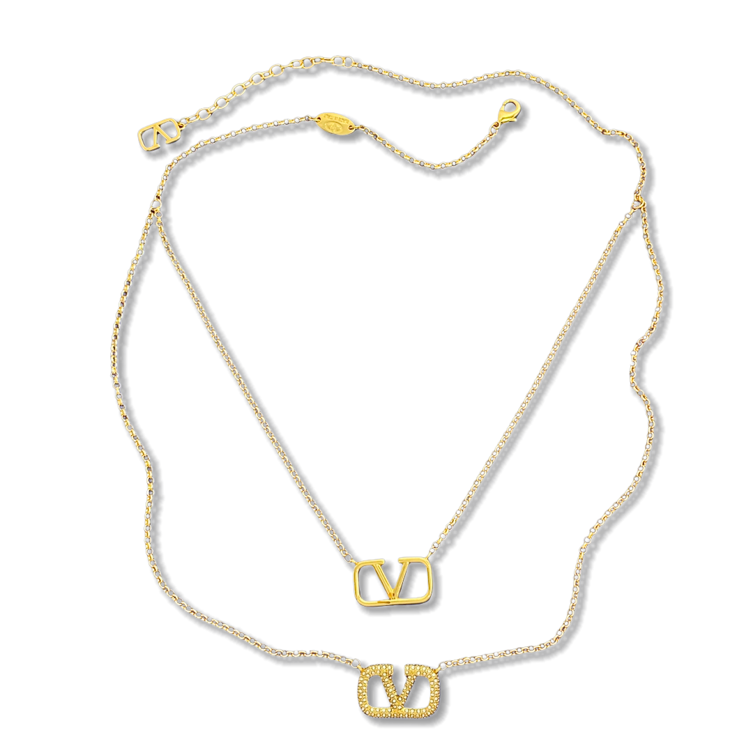 VTN031 Valentino Garavani VLogo Signature Double chain Necklace - ccjewelryacc