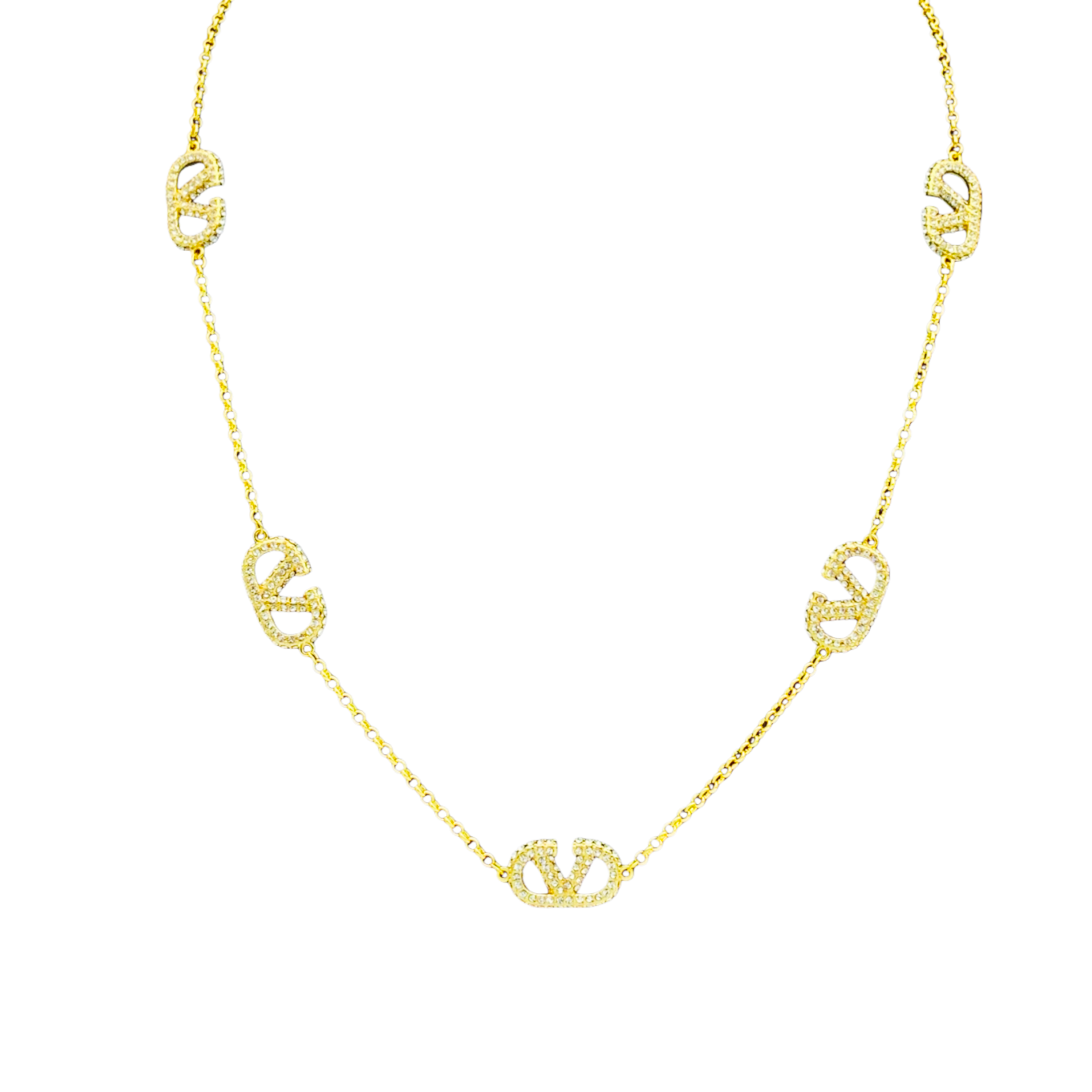 VTN004 Full crystal 8 V logo charm choker necklace - ccjewelryacc