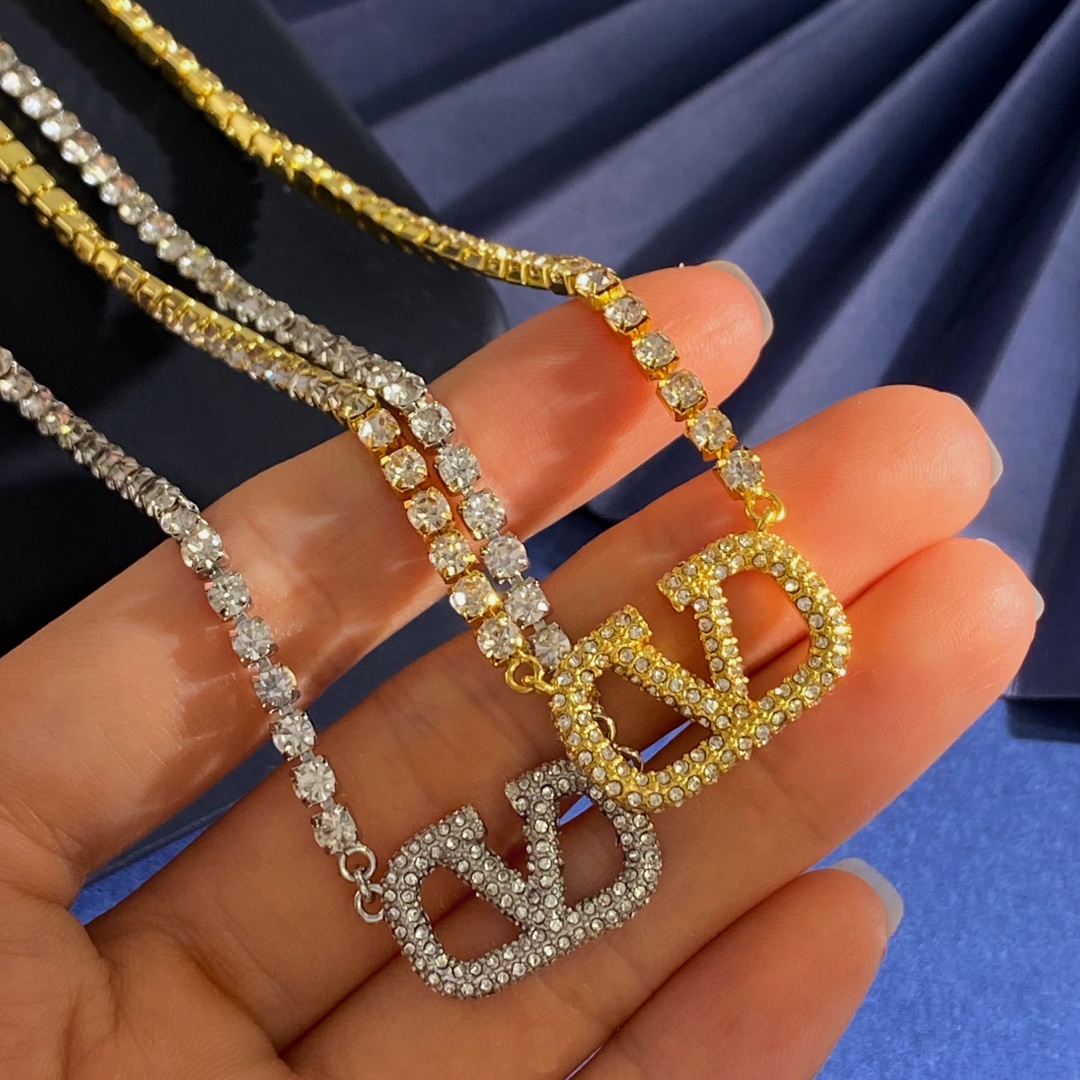 VTN030 Valentino Garavani VLogo Signature crystal tennis choker Necklace - ccjewelryacc