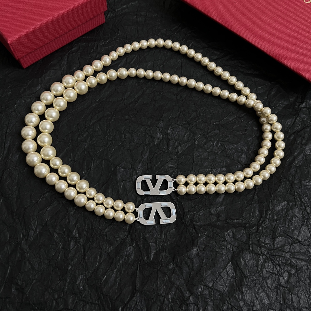 VTN044 Valentino Garavani VLogo Signature pearl long chain sweater necklace - ccjewelryacc
