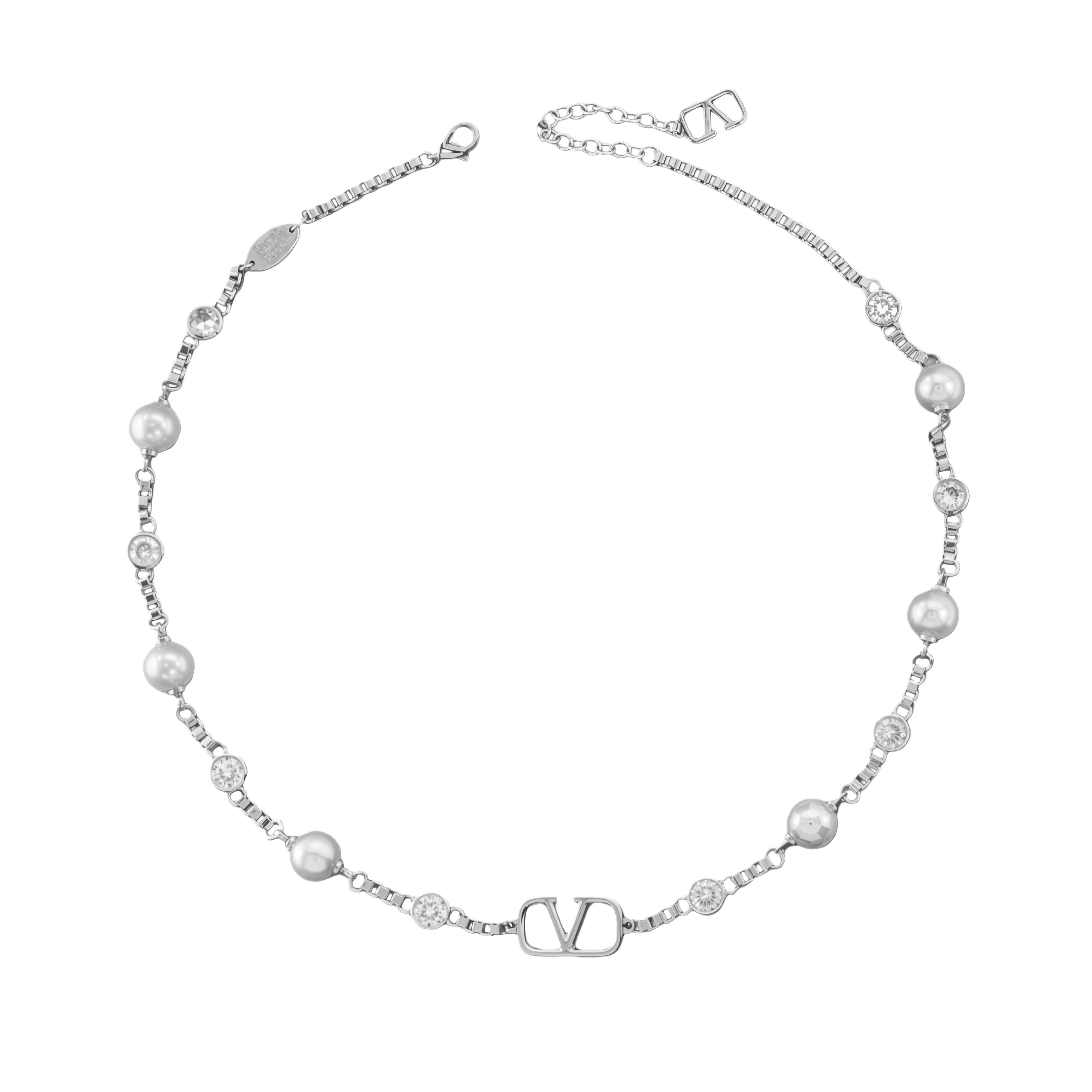 VTN028 Valentino Garavani VLogo Signature Pearl Choker Necklace - ccjewelryacc