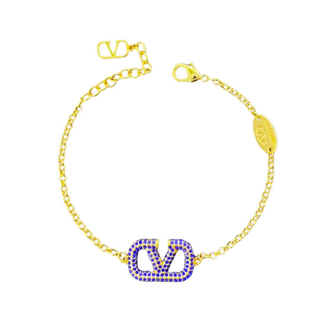 VTS024 Valentino Garavani VLogo Signature blue crystal bracelet - ccjewelryacc