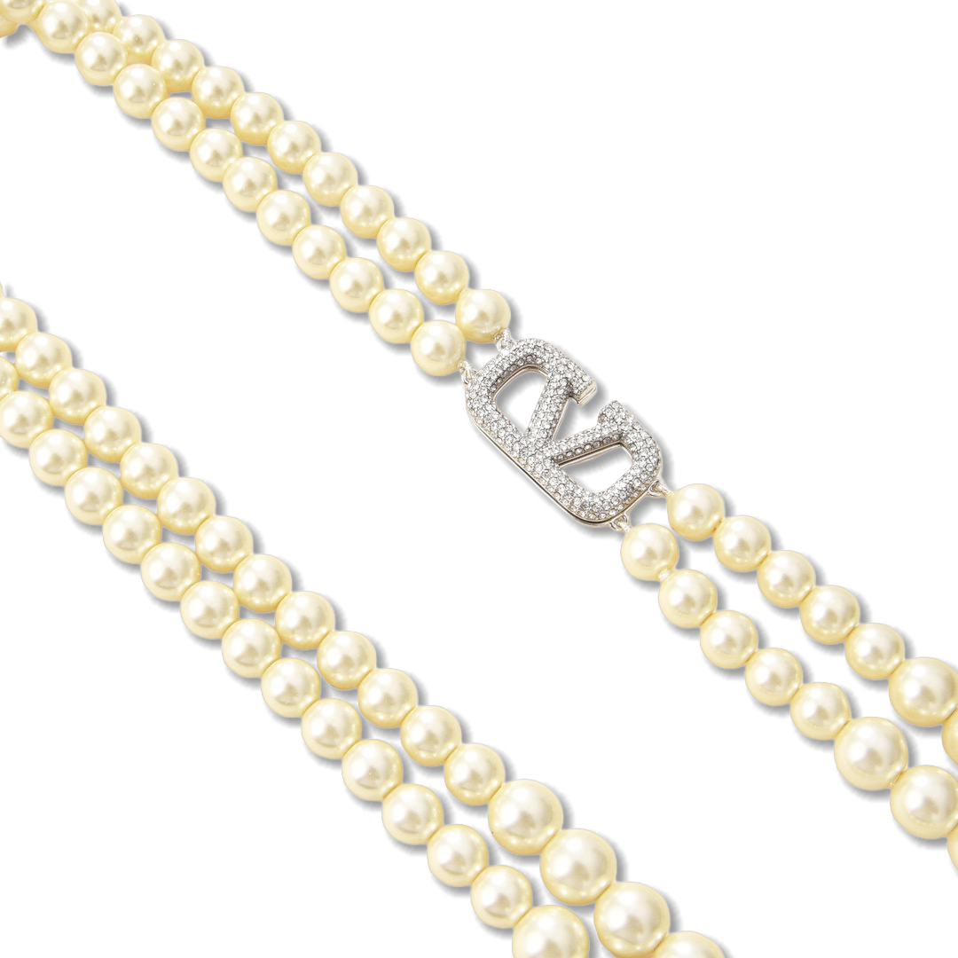 VTN044 Valentino Garavani VLogo Signature pearl long chain sweater necklace - ccjewelryacc