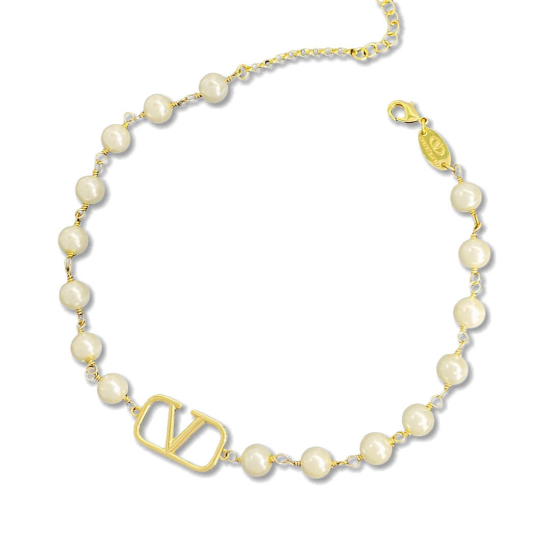 VTN036 Valentino Garavani VLogo Signature pearl choker necklace bracelet earrins - ccjewelryacc