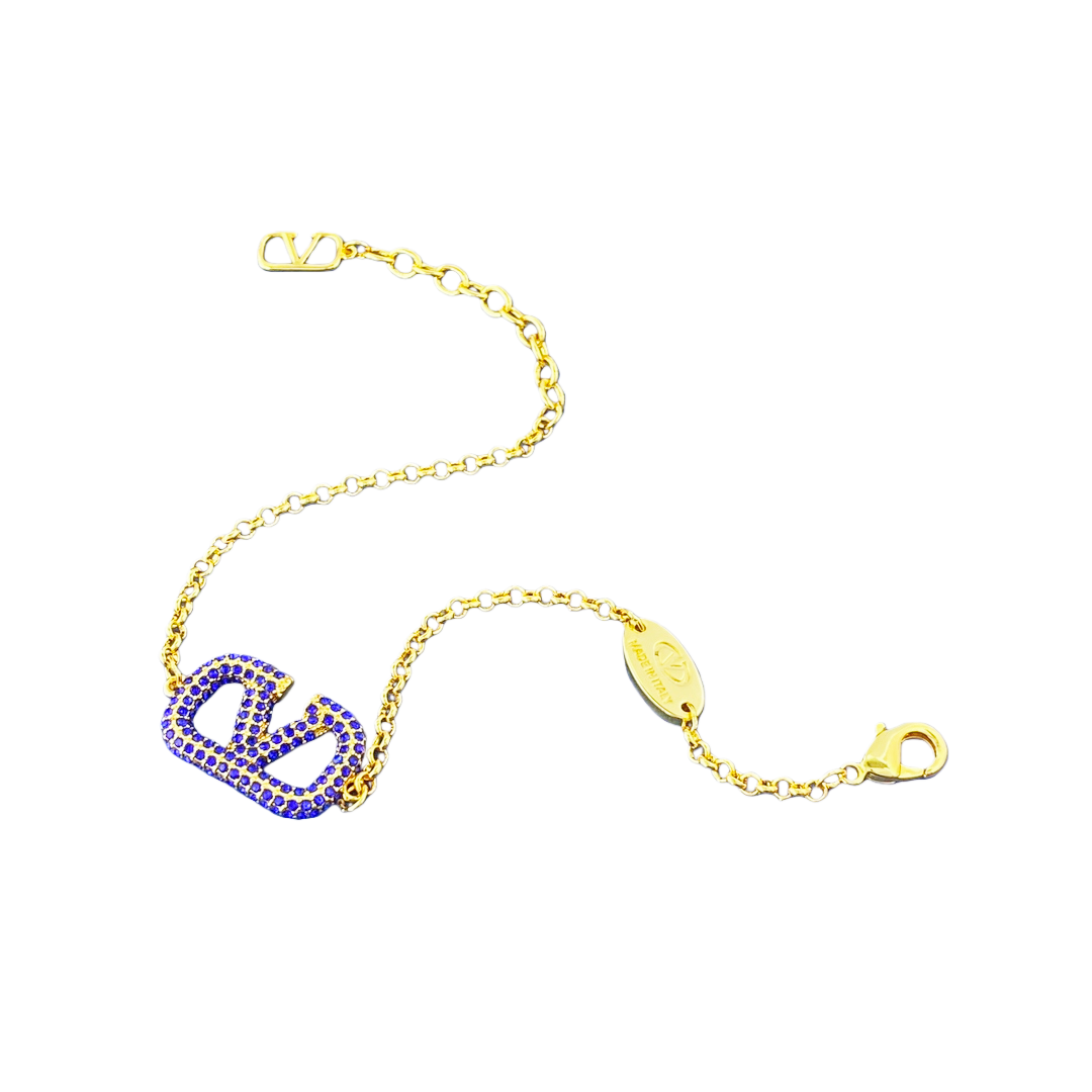 VTS024 Valentino Garavani VLogo Signature blue crystal bracelet - ccjewelryacc