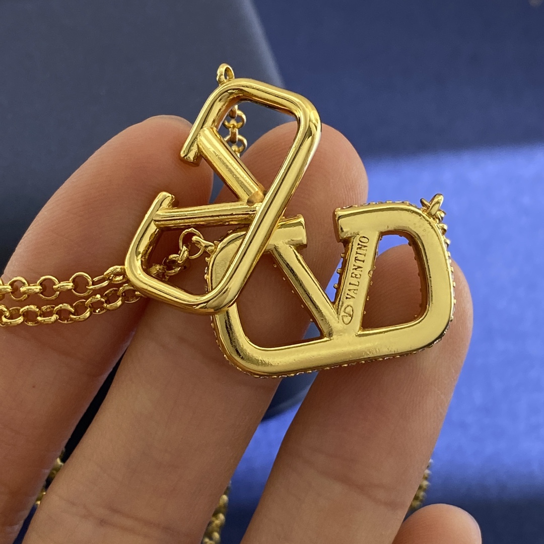 VTN031 Valentino Garavani VLogo Signature Double chain Necklace - ccjewelryacc