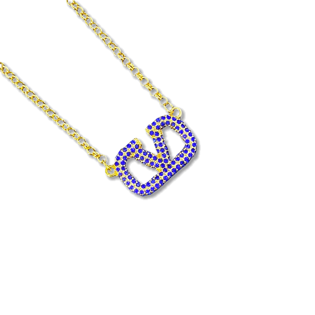 VTN043 Valentino Garavani VLogo Signature Blue crystal necklace - ccjewelryacc