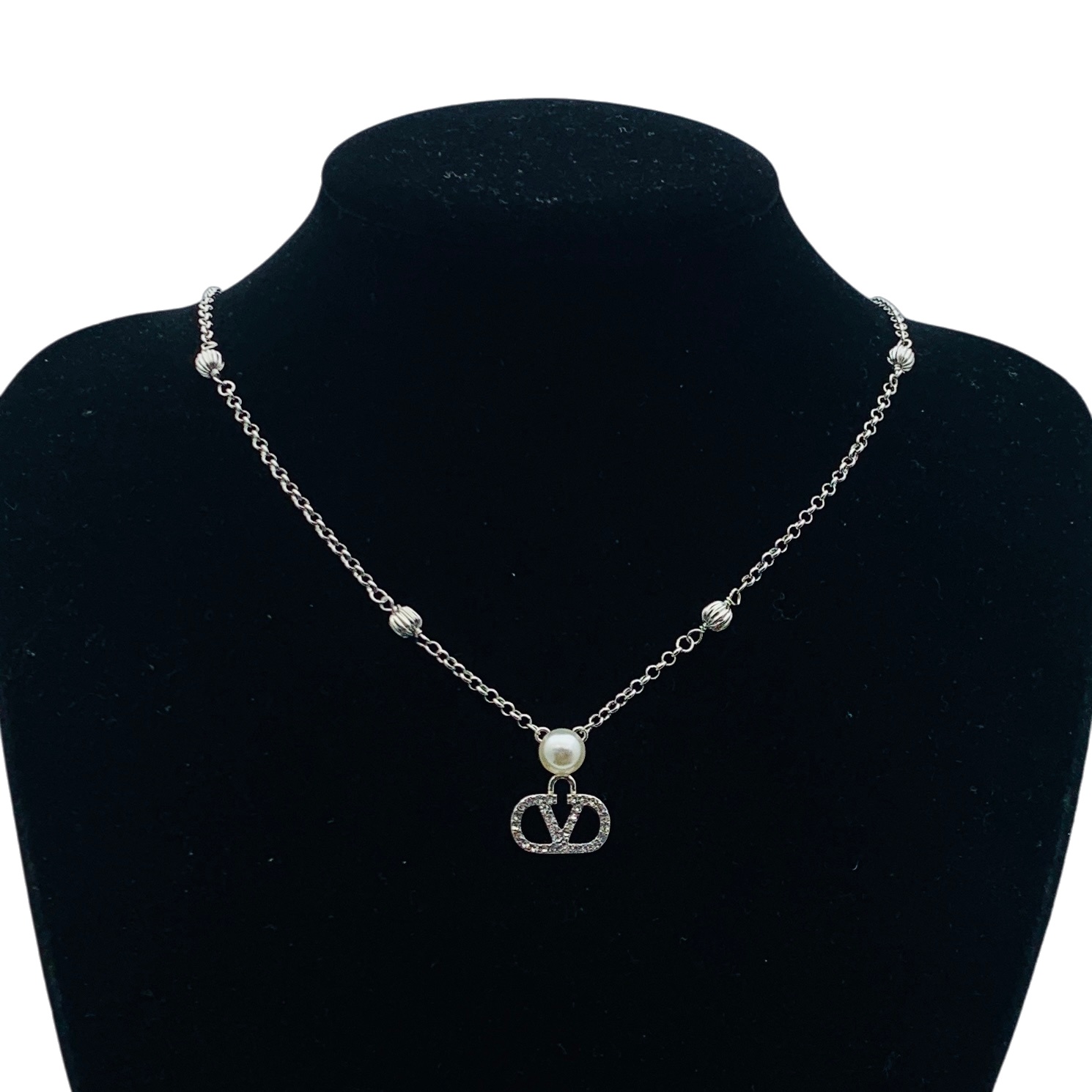 VTN061 Valentino Garavani VLOGO SIGNATURE METAL, pearl, crystal necklace - ccjewelryacc