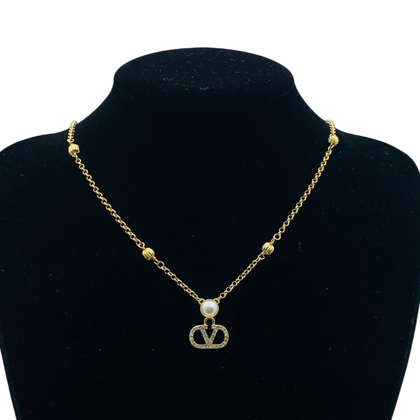 VTN061 Valentino Garavani VLOGO SIGNATURE METAL, pearl, crystal necklace - ccjewelryacc