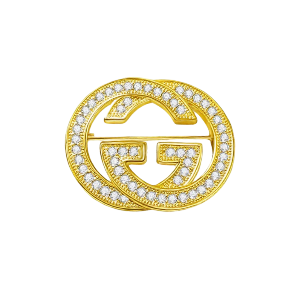 GGB011 Full crystal GG logo brooch pin - ccjewelryacc