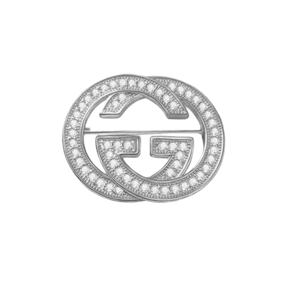 GGB011 Full crystal GG logo brooch pin - ccjewelryacc