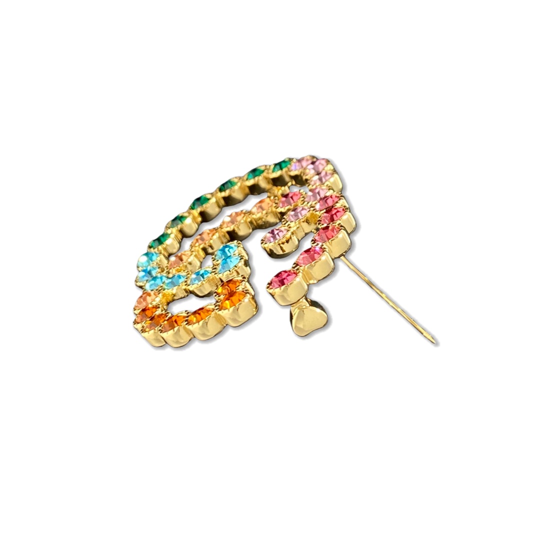 GGB013 GG LOGO Colorful Crystal brooch pin - ccjewelryacc