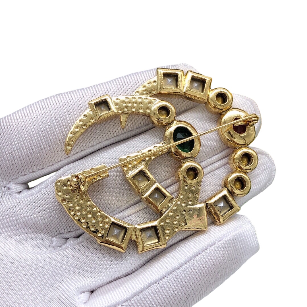 GGB014 Coloured gemstone GG Logo brooch pin - ccjewelryacc