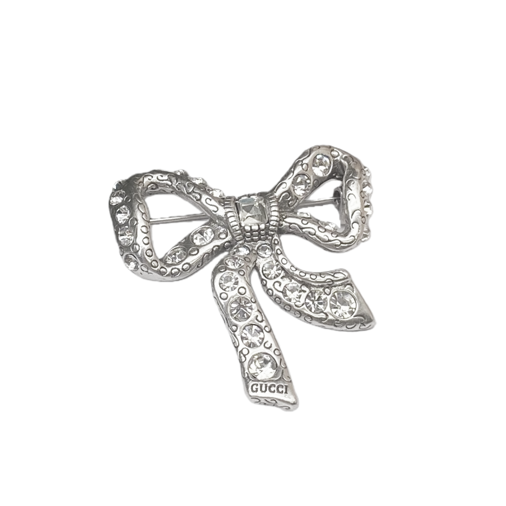 GGB036 GG Silver Bow Crystal Brooch - ccjewelryacc