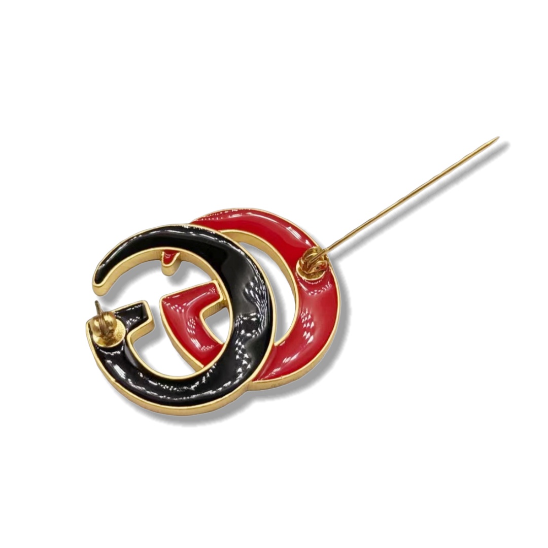 GGB019 Black and red double G brooch pin - ccjewelryacc