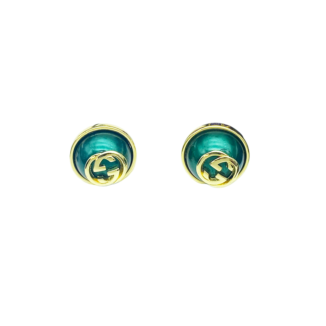 GGE140 Half Round bead GG logo stud Earrings - ccjewelryacc
