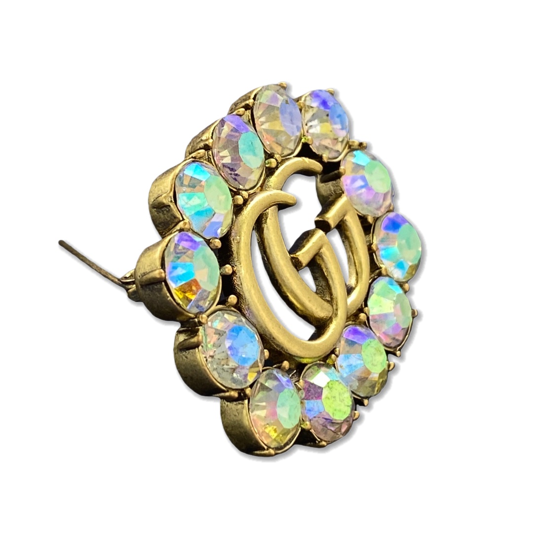 GGB046 Gucci Colorful rhinestone GG Logo Brooch - ccjewelryacc