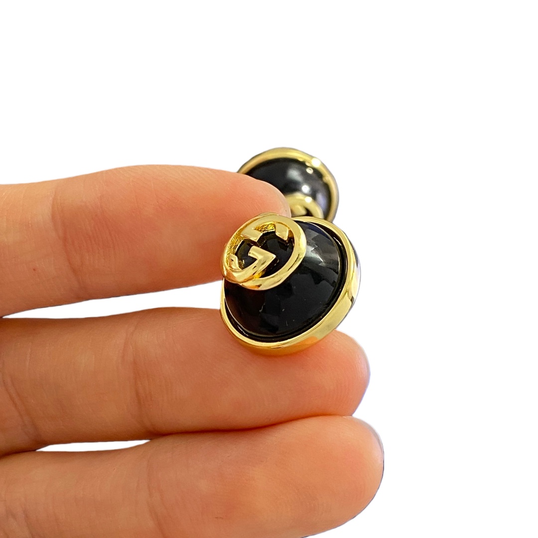 GGE140 Half Round bead GG logo stud Earrings - ccjewelryacc