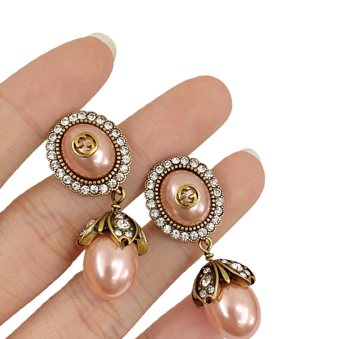 GGE076 GG earrings in metal and pearl crystal - ccjewelryacc